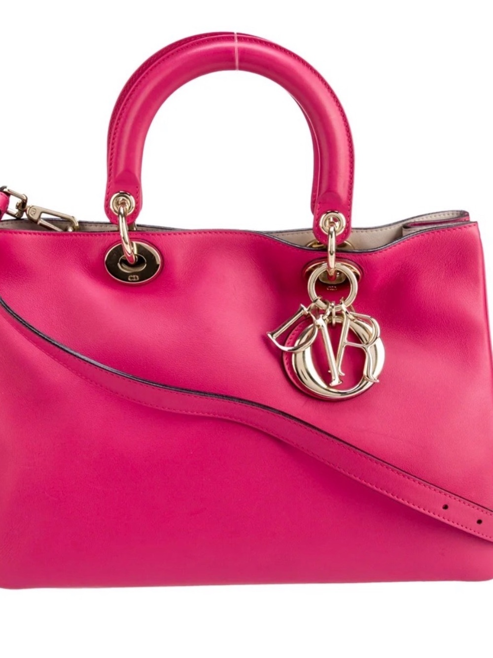 Dior Pink Leather Tote Bag with Gold Hardware